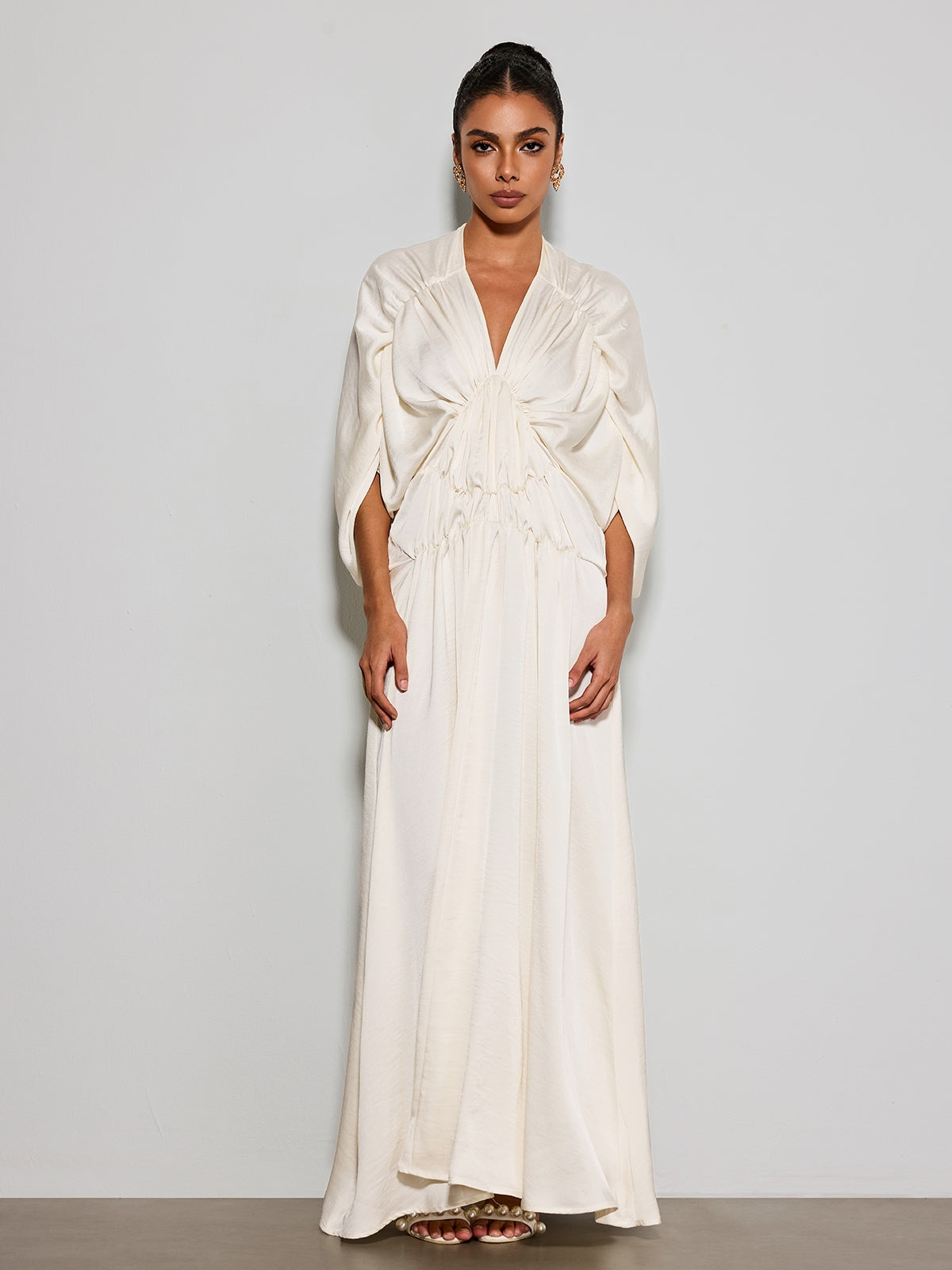 Xavethric Bat Sleeve Ruched Maxi Dress