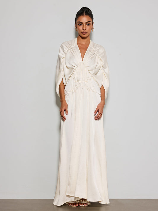 Xavethric Bat Sleeve Ruched Maxi Dress