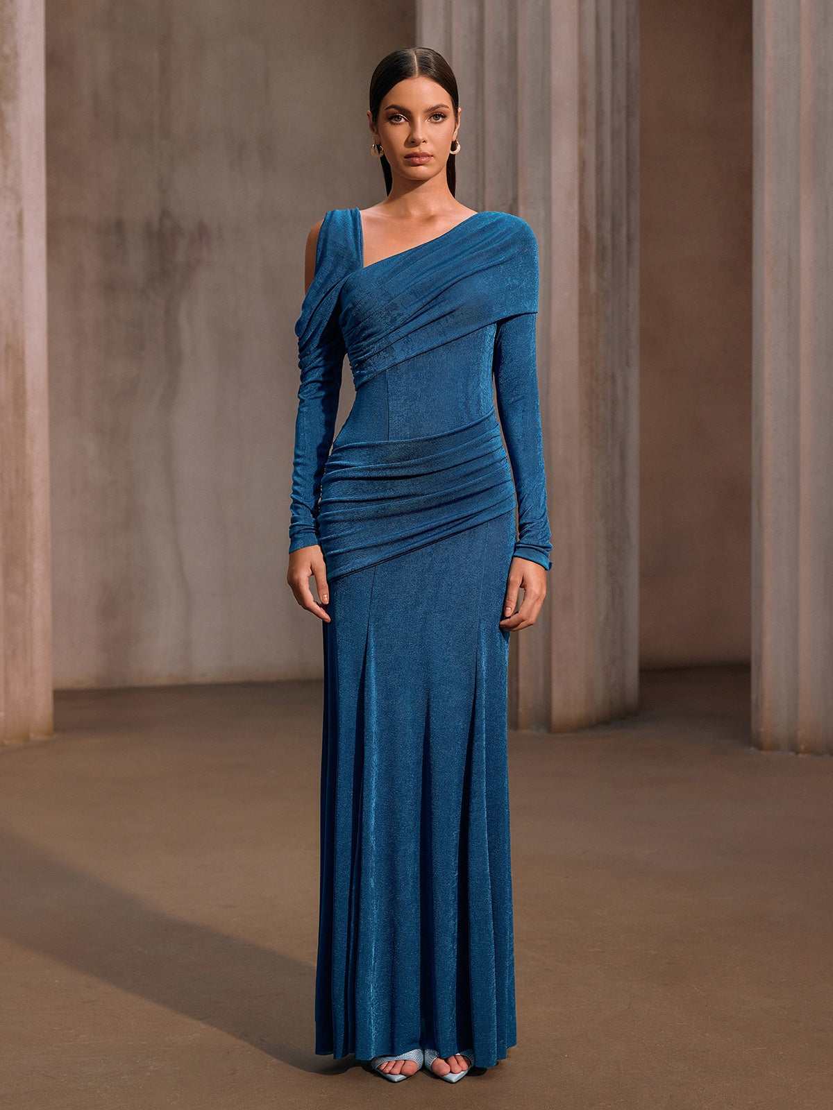 Rosstef One Shoulder Ruched Maxi Dress