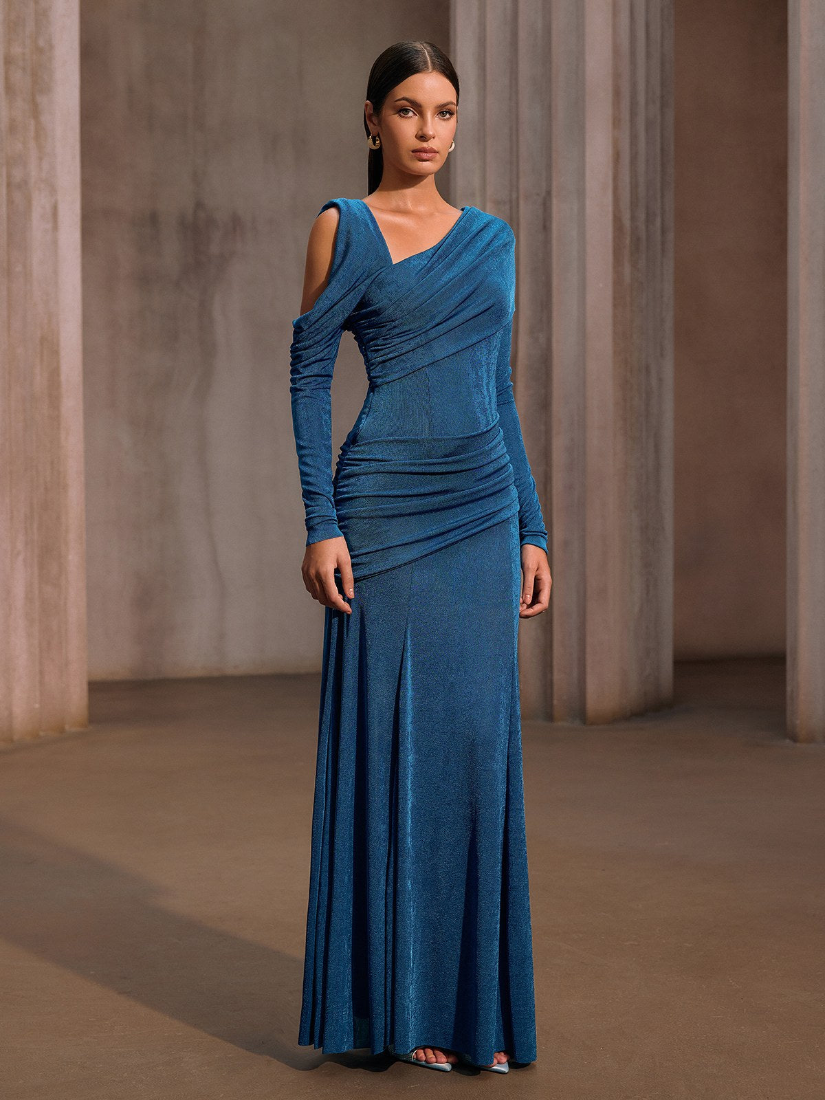 Rosstef One Shoulder Ruched Maxi Dress
