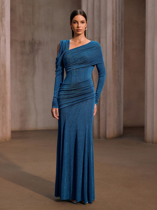 Rosstef One Shoulder Ruched Maxi Dress