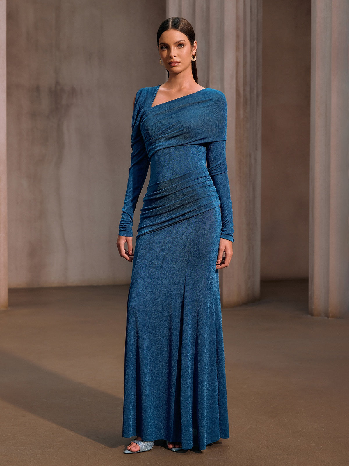 Rosstef One Shoulder Ruched Maxi Dress