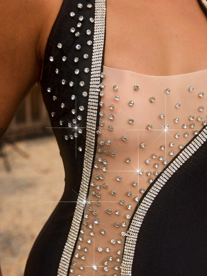 Xintor Halterneck Split Rhinestone Maxi Dress