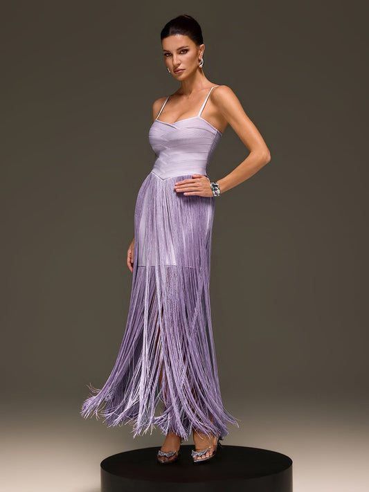 Rosstef Spaghetti Fringe Maxi Dress