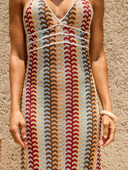 Yvoryth V Neck Wavy Maxi Dress