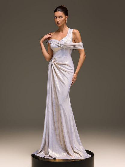 Zelyron One Shoulder Ruched Mermaid Maxi Dress