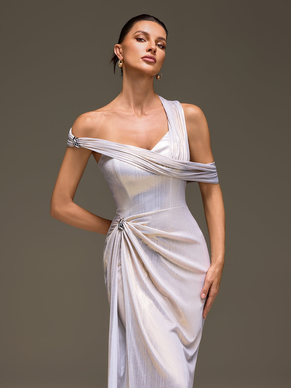 Zelyron One Shoulder Ruched Mermaid Maxi Dress