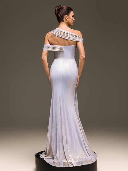Zelyron One Shoulder Ruched Mermaid Maxi Dress