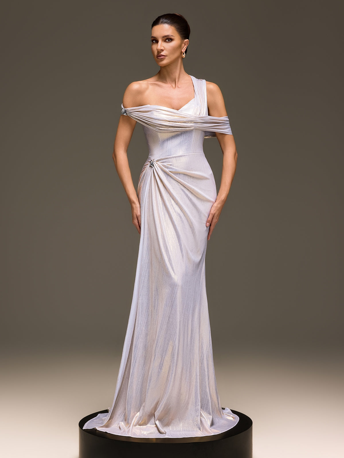 Zelyron One Shoulder Ruched Mermaid Maxi Dress