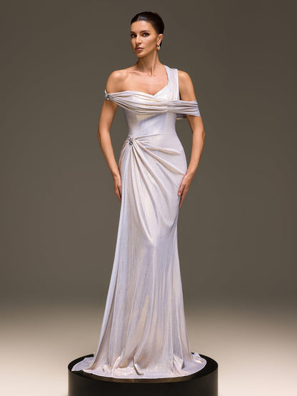 Zelyron One Shoulder Ruched Mermaid Maxi Dress
