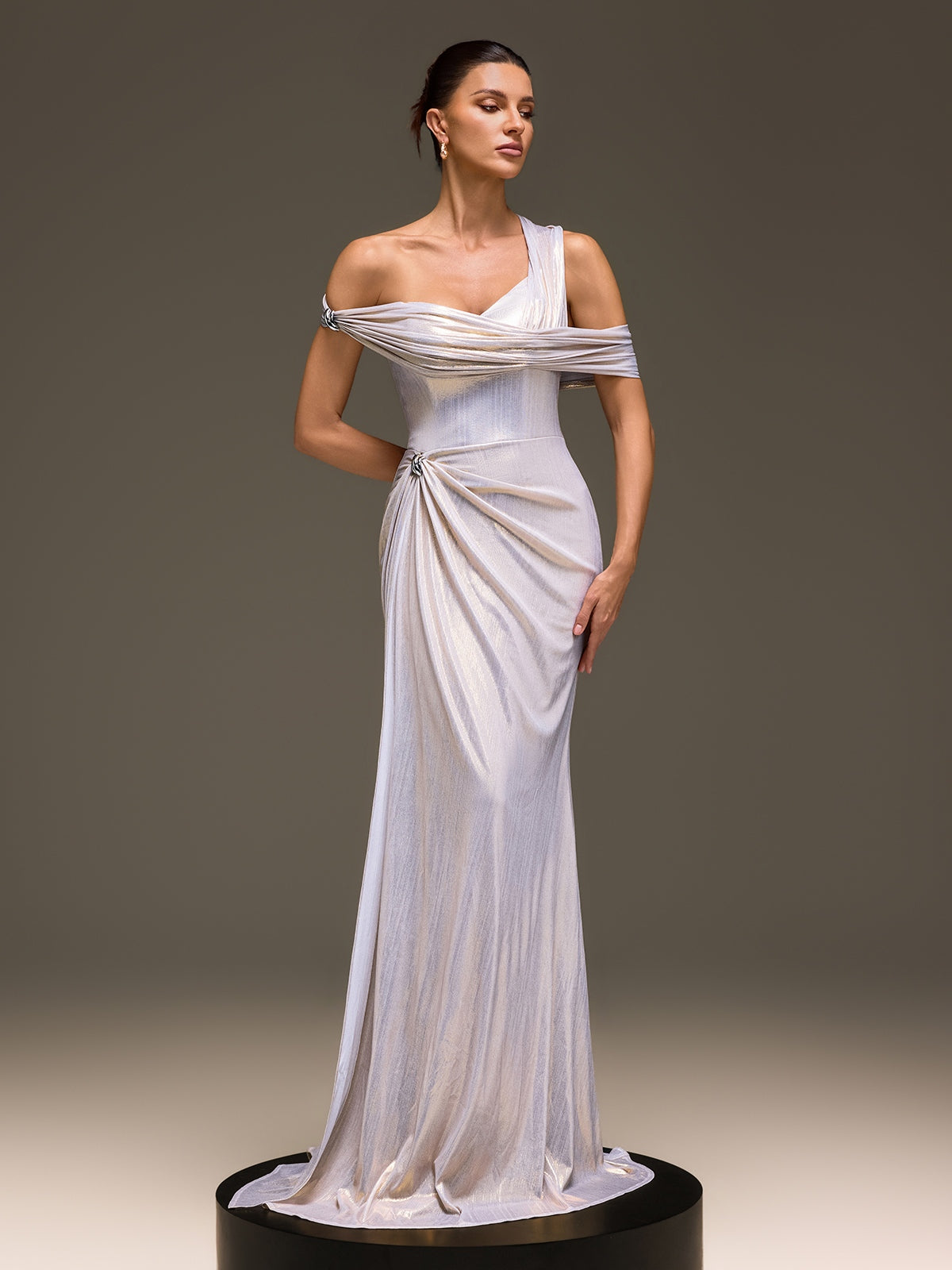 Zelyron One Shoulder Ruched Mermaid Maxi Dress