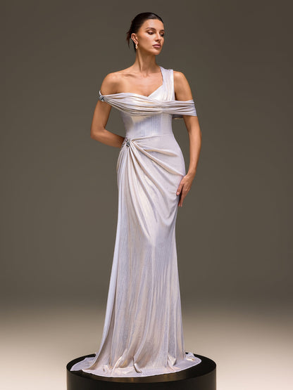 Zelyron One Shoulder Ruched Mermaid Maxi Dress