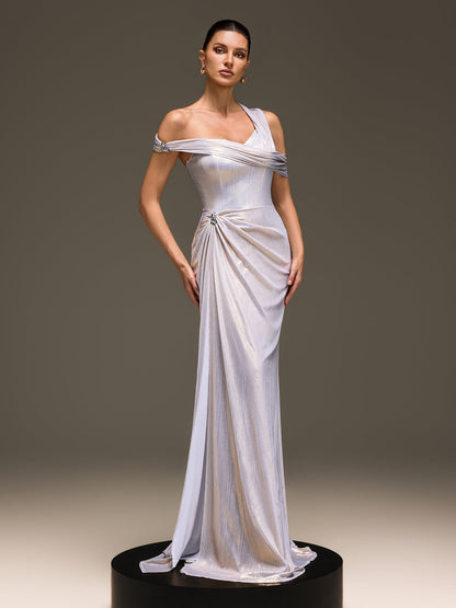 Zelyron One Shoulder Ruched Mermaid Maxi Dress