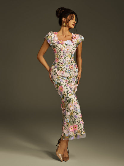 Rosstef Embroidered Flower Midi Dress