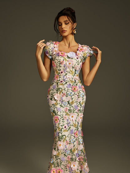 Rosstef Embroidered Flower Midi Dress