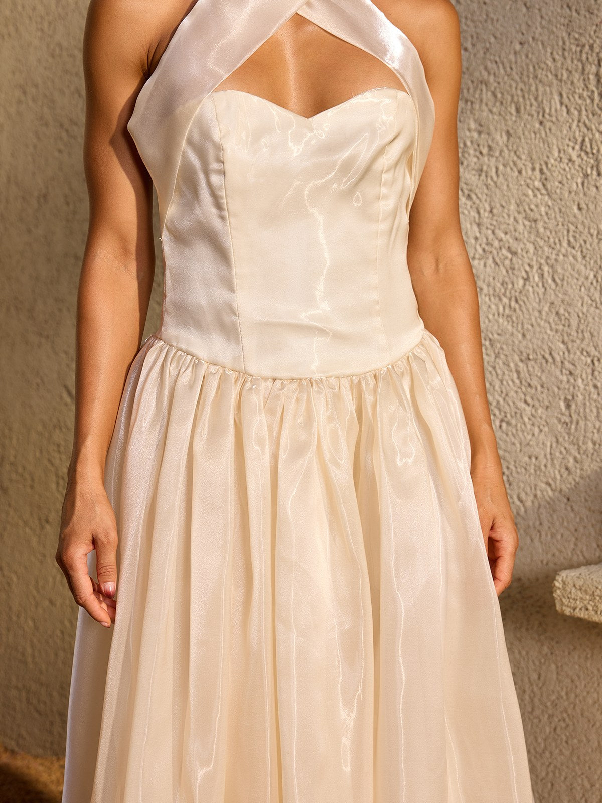 Zorvalen Halterneck Lace Up Flared Maxi Dress