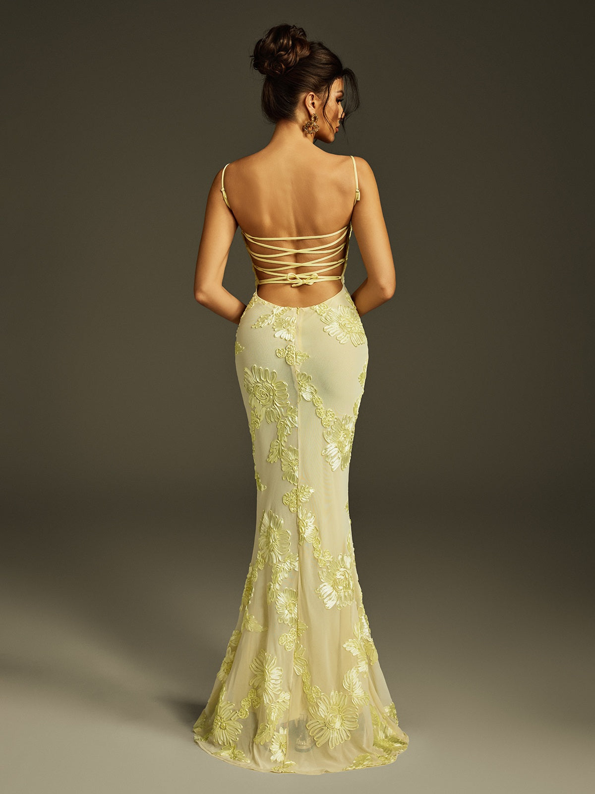 Rosstef Zryne Spaghetti Embroidered Flower Maxi Dress