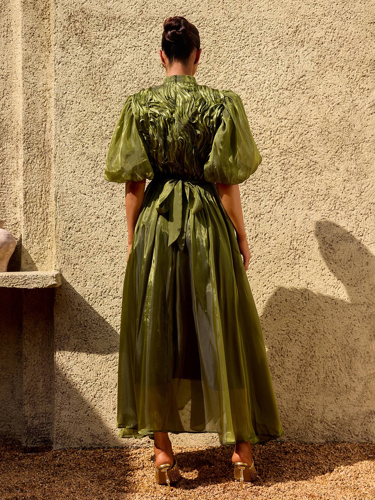 Zylarion Puff Sleeve Ruffle Maxi Dress