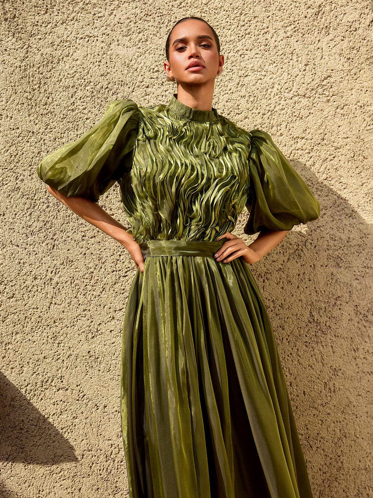 Zylarion Puff Sleeve Ruffle Maxi Dress