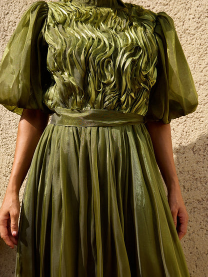 Zylarion Puff Sleeve Ruffle Maxi Dress