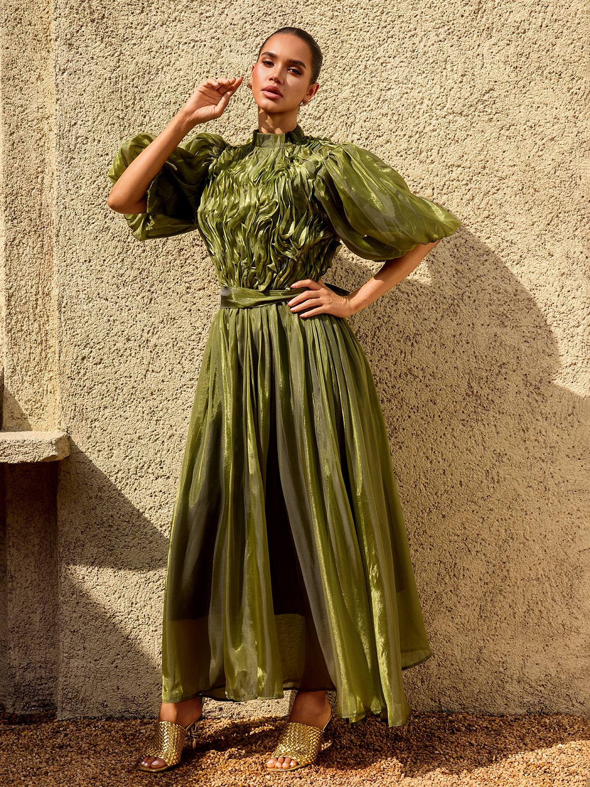 Zylarion Puff Sleeve Ruffle Maxi Dress