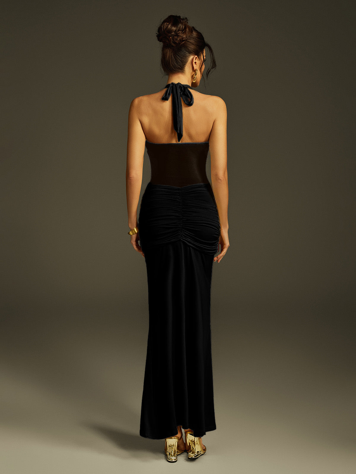Rosstef Zylon Halterneck Draped Maxi Dress