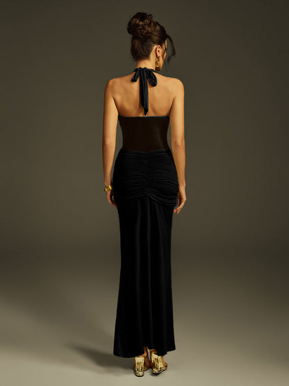 Rosstef Zylon Halterneck Draped Maxi Dress
