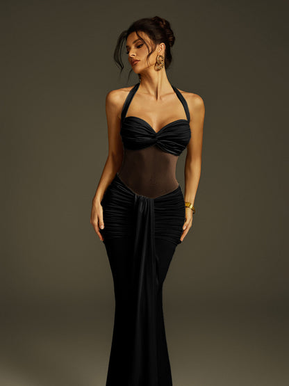 Rosstef Zylon Halterneck Draped Maxi Dress