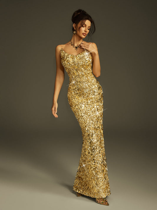 Rosstef Foil Split Maxi Gown