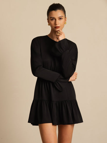 Rosstef 19Momme Stretch Silk Ruffle Sleeves Short Dress