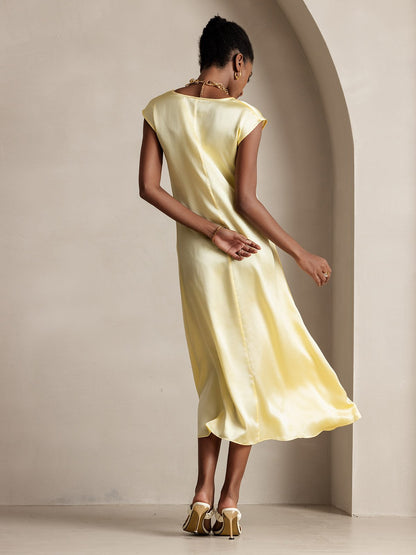 Rosstef 19Momme Silk Cap Sleeve Round Neck Midi Dress