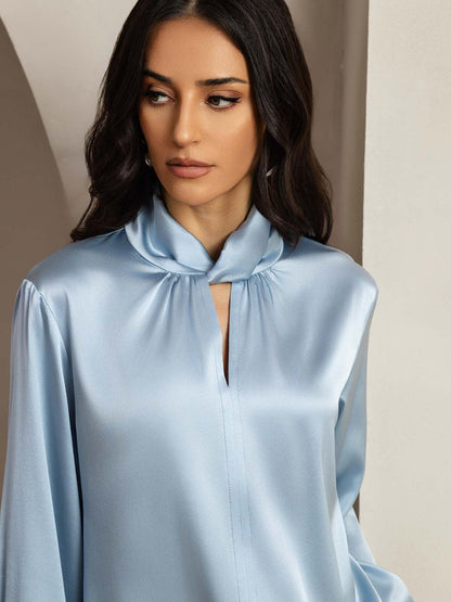 Rosstef 19Momme Silk Keyhole Neck Blouse with Pearl Buttons
