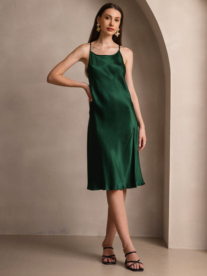 Rosstef Pure Silk Midi Dress with Criss Cross V-Back