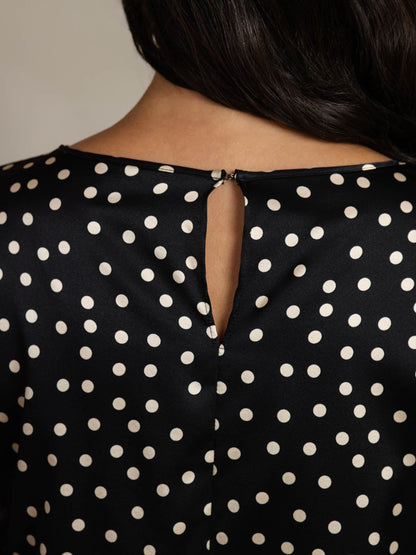 Rosstef Kadınlar için Polka Dot Print Bell Sleeve Boat Neck Üst