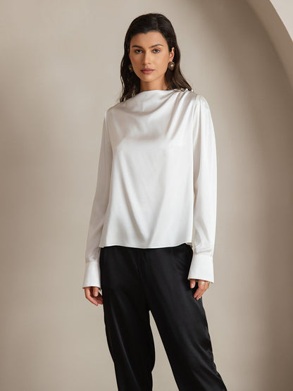 Rosstef 19Momme Silk Long Sleeve Boat Neck Blouse