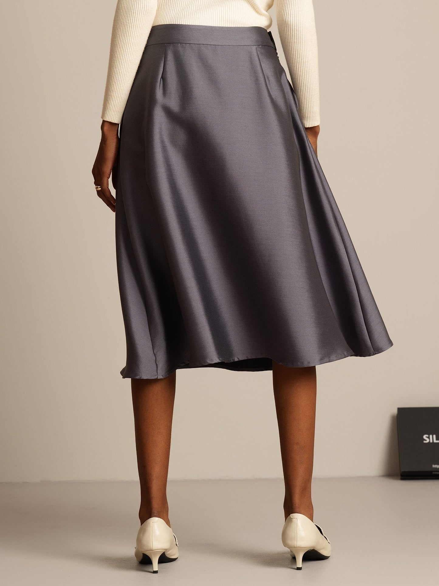 Rosstef 32Momme Silk-Wool Blend A Line Midi Skirt with Zipper Design