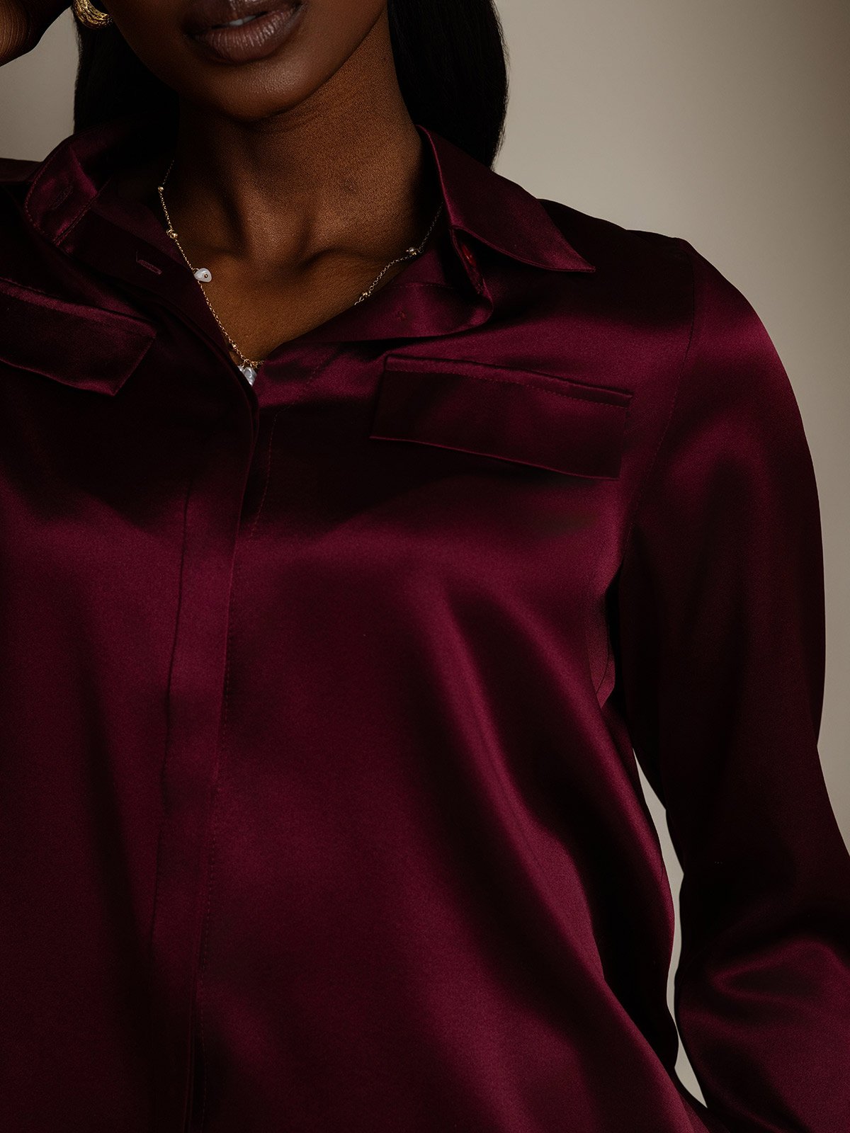 Rosstef 19Momme Silk Long Sleeve Lapel Collar Military Shirt