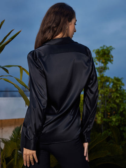 Rosstef 19Momme Sik Long Sleeve Lapel Collar Kadın Günüşü