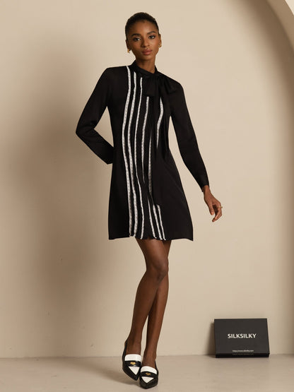 Rosstef 19Momme Stretch Silk Tie-Neck Short Shirt Dress