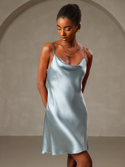 Rosstef 100% Mulberry Silk Cowl Neck Short Dress