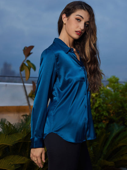 Rosstef 19Momme Sik Long Sleeve Lapel Collar Kadın Günüşü