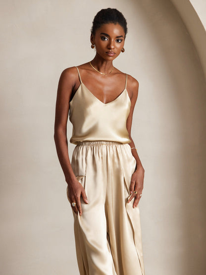 Rosstef 100% Mulberry Silk Spaghetti Strap V Neck Camisole Top