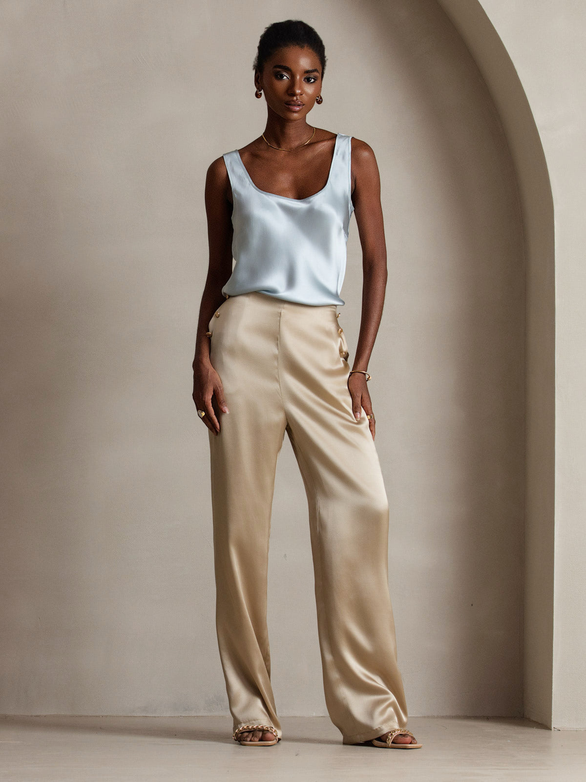 Rosstef 100% Mulberry Silk U Çıkıntılı Tank Top