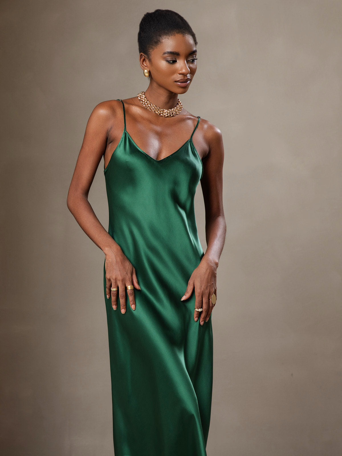 Rosstef 100% Mulberry Silk Spaghetti Strap Midi Long Dress