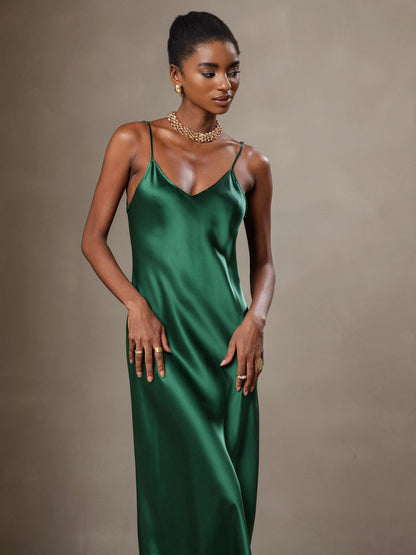 Rosstef 100% Mulberry Silk Spaghetti Strap Midi Long Dress