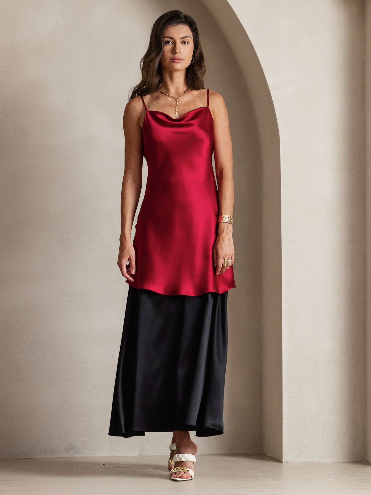 Rosstef 100% Mulberry Silk Cowl Neck Short Dress