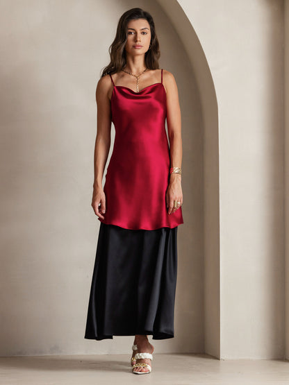 Rosstef 100% Mulberry Silk Cowl Neck Short Dress