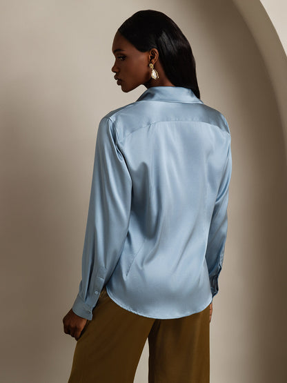 Rosstef 19Momme Sik Long Sleeve Lapel Collar Kadın Günüşü