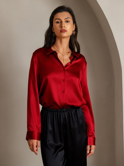 Rosstef 19Momme Silk Long Sleeve Lapel Collar Kadın Giyimi