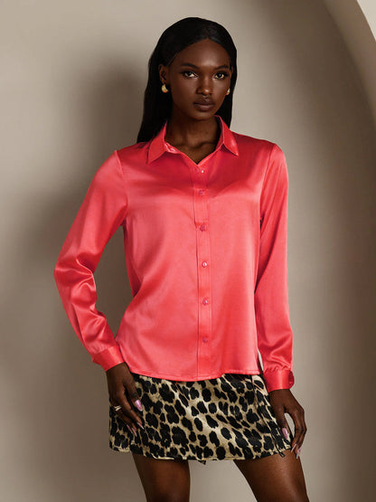 Rosstef 19Momme Silk Lapel Collar Long Sleeve Women's Shirt